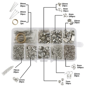 Kit de Accesorios para Joyería DIY Cierres de Langosta Anillos Abiertos Ganchos para Orejas Cadenas Con Caja de Almacenamiento