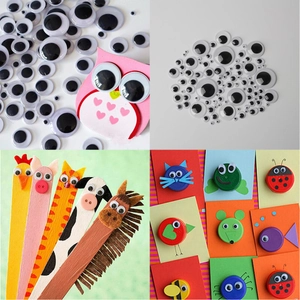 Ojos móviles para manualidades en varios tamaños con ejemplos de aplicaciones creativas