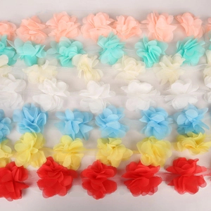 Multicolor handmade chiffon 3D floral lace trim for DIY garment and clothing accessories