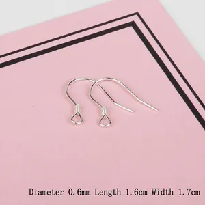 Macro shot of S925 sterling silver earring hooks with 0.6mm thickness and 1.6cm length