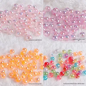 Macro view of transparent faceted AB colorful acrylic beads for DIY jewelry making