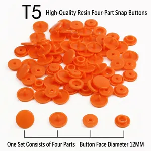 T5 resin snap buttons in bright orange for DIY clothing with 12mm diameter 4-part sets