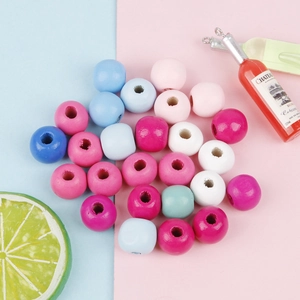 Cuentas redondas de madera de 10mm en rosa y azul para joyería DIY y manualidades