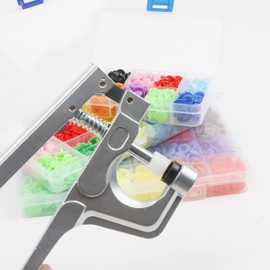 Handheld snap fastener pliers with 25 colors resin button set in storage boxes