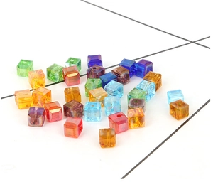 Macro detail of 8mm faceted glass crystal square beads with holes for DIY jewelry making