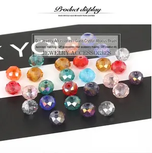 Macro view of multi-colored faceted 8mm glass rondelle beads for DIY jewelry making