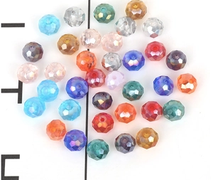 Macro shot of colorful 8mm faceted crystal glass beads for DIY jewelry making