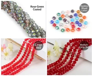Detailed macro view of 8mm faceted glass crystal beads in red and multicolor for DIY jewelry