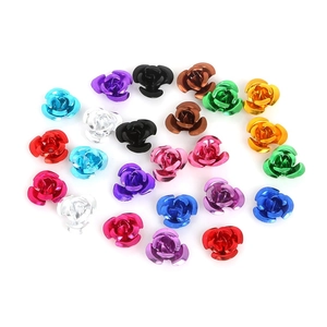 Detailed macro view of colorful aluminum 3D rose charms for DIY jewelry making