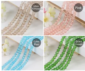 8mm faceted crystal glass beads in silver champagne, pink, lake blue and grass green colors