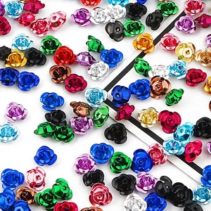 Colorful aluminum 3D rose flower beads for DIY jewelry making and craft projects