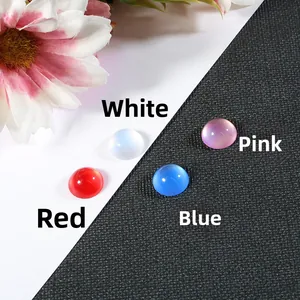 Round cat eye resin cabochons in white red blue and pink for DIY jewelry making