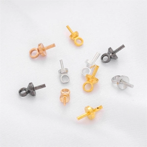 Copper eye pin bail caps for half-drilled pearls in gold, silver, rose gold and black