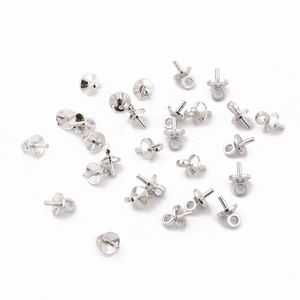 Silver metal pearl cup peg bails with eye pin for DIY jewelry making and pendant crafting