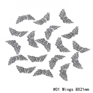 Détails de 20 breloques ailes d'ange en alliage argenté 8x21mm pour création de bijoux DIY