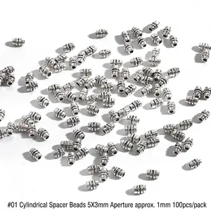 Detailansicht silberner 5x3mm Zylinder-Abstandshalter aus Legierung mit Rillenstruktur