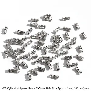 Details von 7x3mm antiken silbernen Zylinderperlen mit geprägten Punkttexturen für DIY-Schmuck