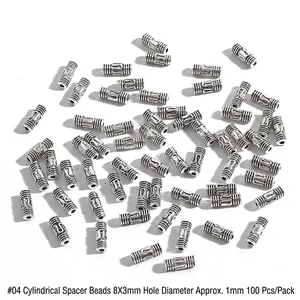 Detailansicht von 8x3mm antiken Silberlegierungs-Zylinderperlen für DIY-Schmuck