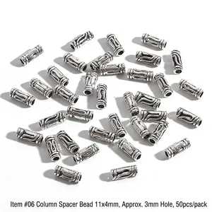 Makro-Detail von #06 Retro-Silber Zylinderperlen 11x4mm für DIY-Schmuckherstellung