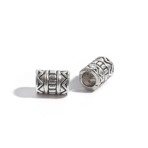 Silver alloy cylindrical beads with vintage tribal patterns for DIY jewelry and hair braids