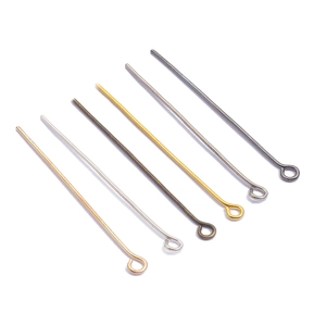 DIY jewelry making eye pins in six metallic finishes including gold and silver colors