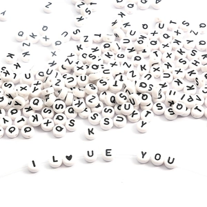 Flat round acrylic alphabet beads with I LOVE YOU message for DIY jewelry making kits