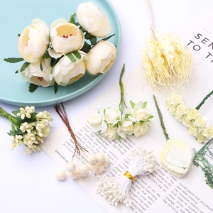 Étamines de Fleurs Artificielles Feuilles Baies Matériaux de Bricolage DIY Beige Crème Composants Floraux en Soie Artificielle pour Mariage Maison