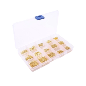 Kit de creación de joyas doradas en caja de 24 rejillas con cierres de langosta y anillas