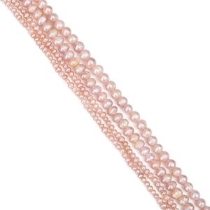 Fili di perle d'acqua dolce rosa naturali per gioielli fai-da-te in quattro misure