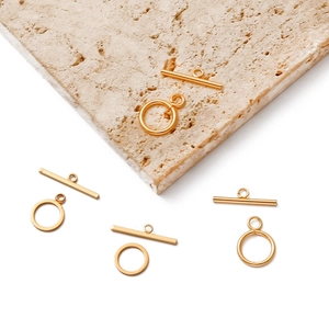 9mm 18K gold plated OT toggle clasp for necklaces and bracelets on travertine stone