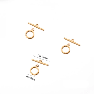 Macro detail of 9mm gold-plated OT toggle clasp with 18mm T-bar for jewelry making