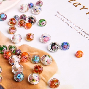 Faceted glass beads with floral goldstone patterns for DIY jewelry making