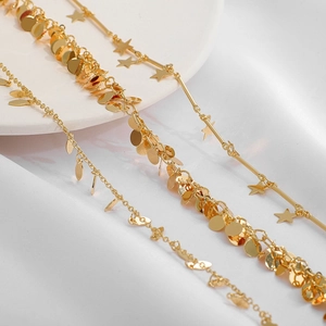 Chaîne DIY Plaquée Or 18K pour la Fabrication de Bijoux Coeur Étoile Lune Charme Collier Bracelet Matériau Cuivre
