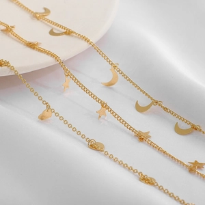 Chaînes de collier en plaqué or 18K avec étoiles et lunes pour création de bijoux DIY