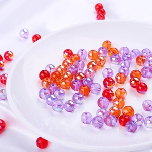 Frosted round glass beads in red purple and orange on silk for DIY jewelry making