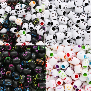 Acrylic smiley face cylinder beads in four colors for DIY jewelry and crafts making