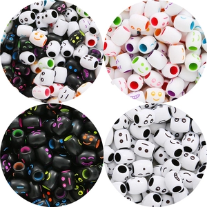 Acrylic cylinder smiley face beads for DIY jewelry making in black and white styles