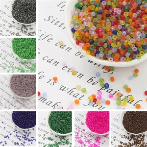 Macro shot of colorful frosted glass seed beads for DIY jewelry making and weaving