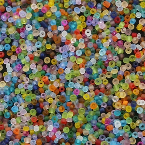 Macro view of colorful frosted matte glass seed beads for DIY jewelry making and crafts