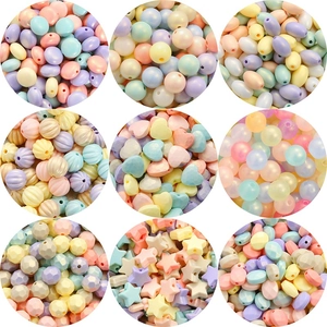 Macaron Color Acrylic Beads For DIY Jewelry Making Round Heart Star Shaped Pastel Loose Beads For Bracelet Necklace Handcraft