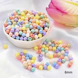 Macro shot of 6mm macaron acrylic beads with pearlescent glitter finish for DIY jewelry