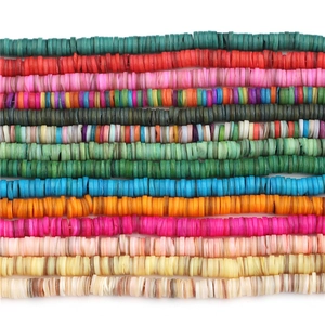 Colorful flat round heishi shell spacer beads for DIY bracelet and jewelry making projects