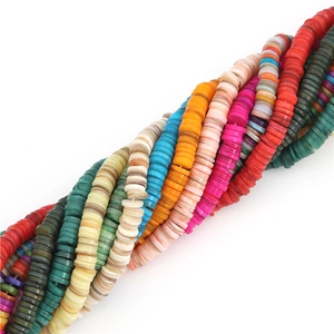 Vibrant colorful shell Heishi beads in spiral strands for DIY jewelry making