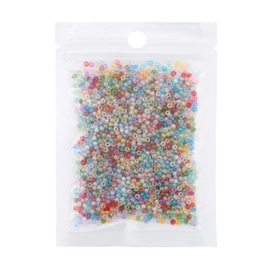 Mix of colorful glass seed beads for DIY jewelry making in clear storage bag