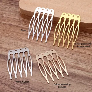 DIY metal hair comb base 4-tooth pins in silver and gold finishes for jewelry making