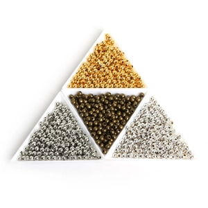 Polished metal spacer beads in gold, silver, and bronze finishes for DIY jewelry making
