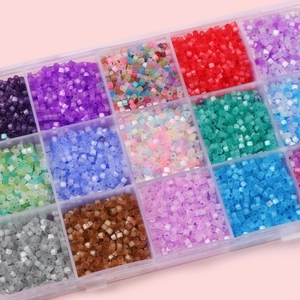 2.5mm colorful antique cat eye glass beads set in a multi-grid clear organizer box