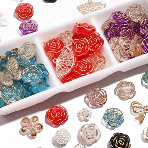 Colorful resin flower and butterfly DIY beads set for jewelry making in white tray