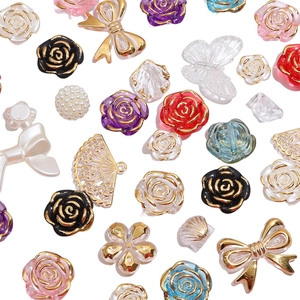 DIY mixed acrylic beads set with golden rose and butterfly charms for jewelry making