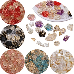 Mixed Acrylic Beads Gold Rimmed Iridescent Rose Butterfly Bow Loose Spacer Beads For DIY Jewelry Making Necklace Accessories